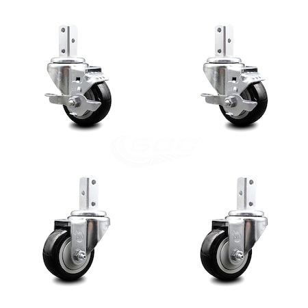 Service Caster 3.5 Inch Black Polyurethane Wheel Swivel 3/4 Inch Square Stem Caster Brake, 2PK SCC-SQ20S3514-PPUB-BLK-TLB-34-2-S-2